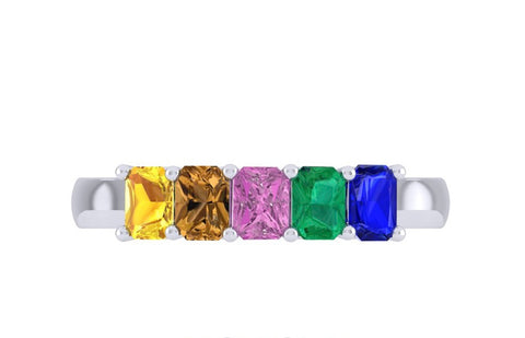 Platinum 5 stone Rainbow Sapphire Ring
