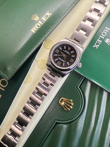 Rolex Oyster Perpetual 26 Black & Purple Markers (2008 Box & Papers)