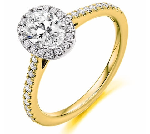 18ct Yellow Gold Diamond ring with Halo & Shoulders