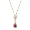 18ct Yellow Gold Ruby and Diamond Double Pear Pendant