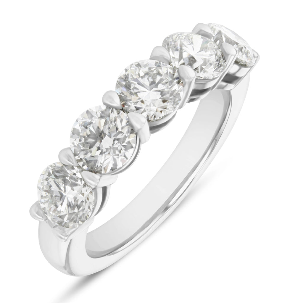 Platinum 3ct Round Brilliant Cut 5 Stone Lab Grown Diamond Ring