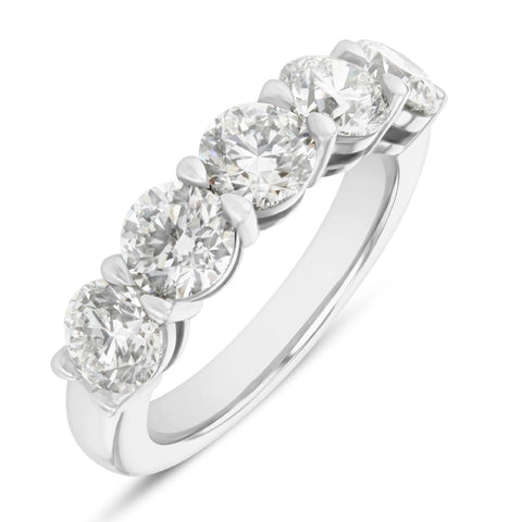 Platinum 3ct Round Brilliant Cut 5 Stone Lab Grown Diamond Ring