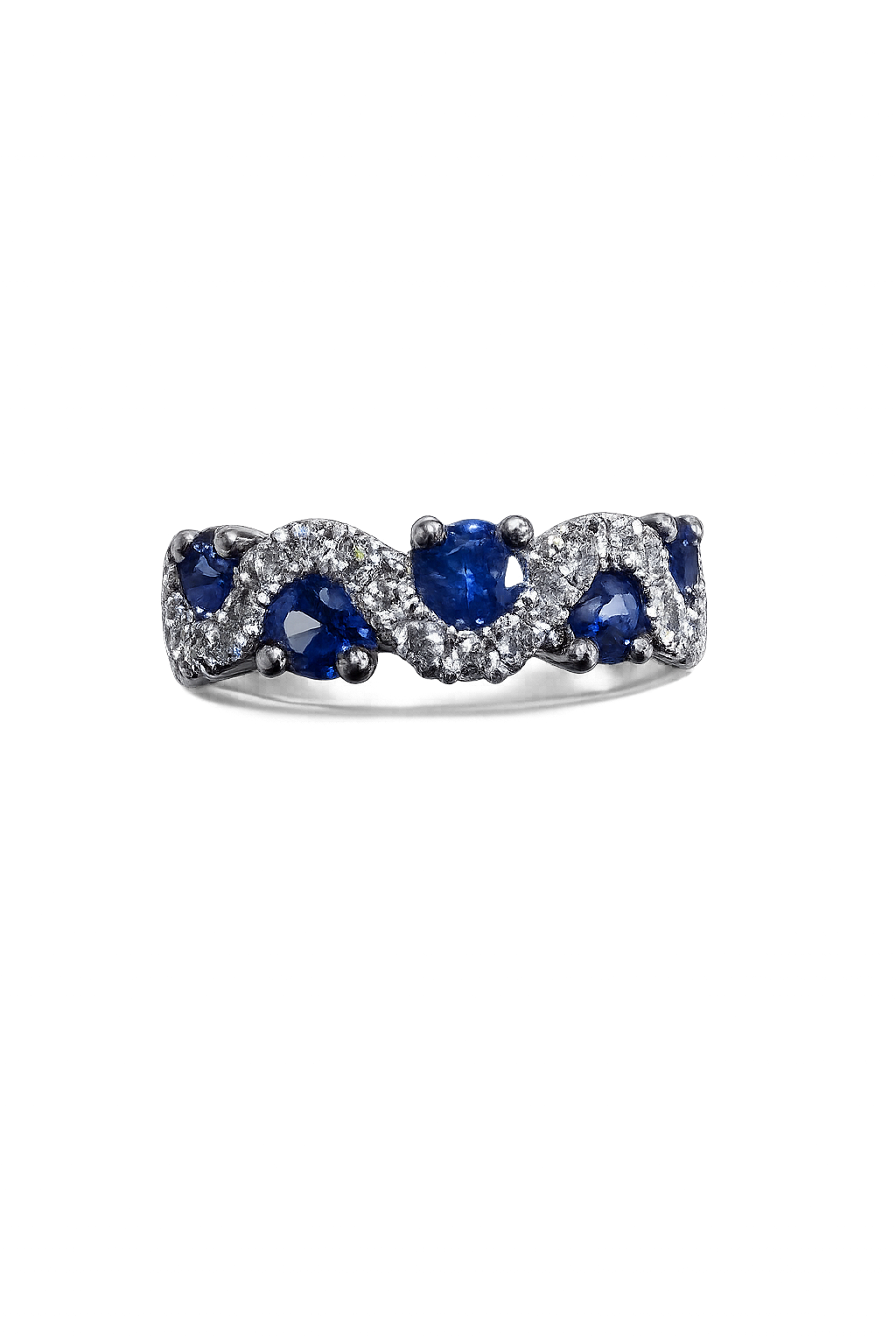 Platinum Sapphire and Diamond Wave Ring