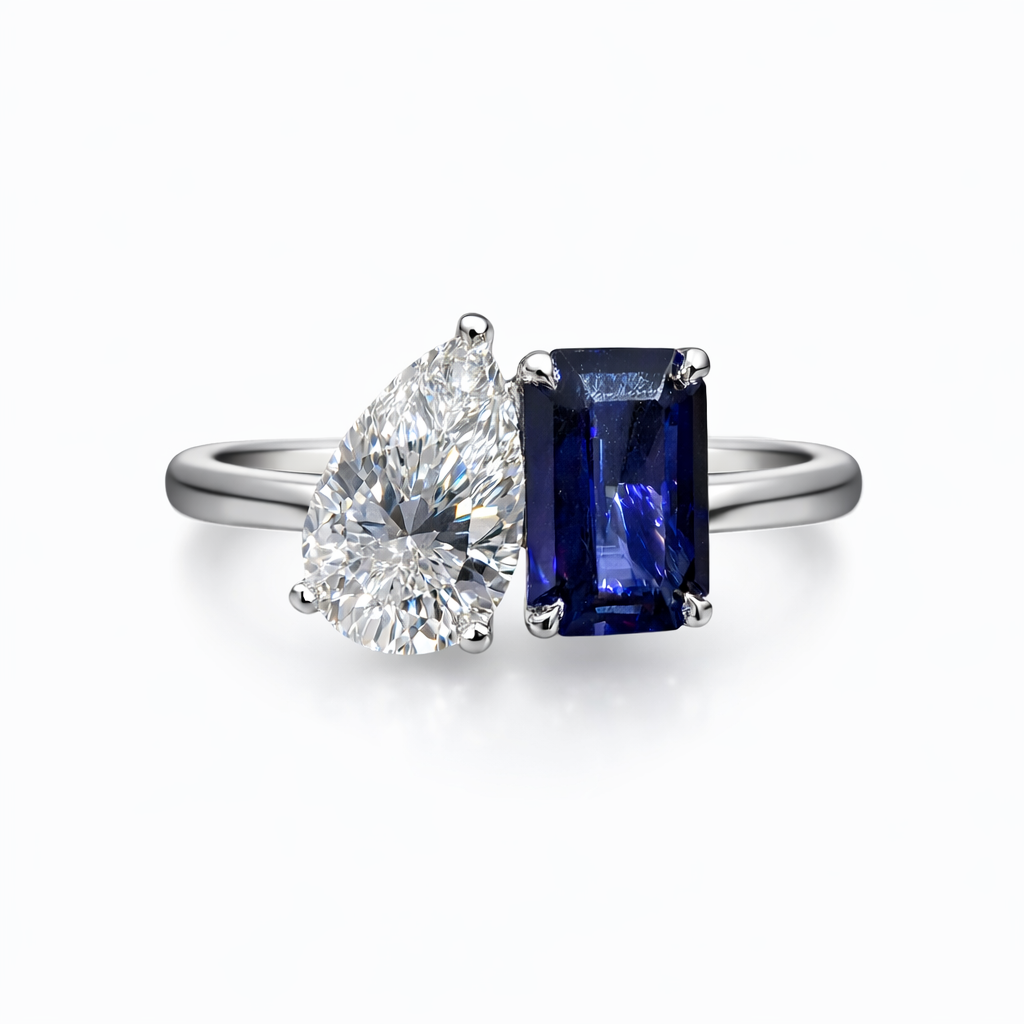 Platinum Lab grown Sapphire & Diamond Toi Et Moi 1.71ct Total