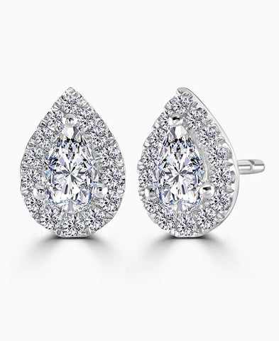 Platinum Pear Cut Diamond Halo Stud Earrings