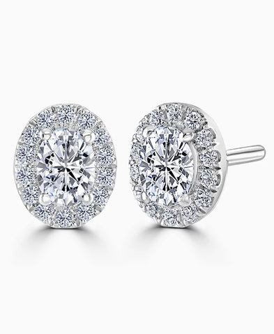 Platinum Oval Cut Diamond Halo Stud Earrings