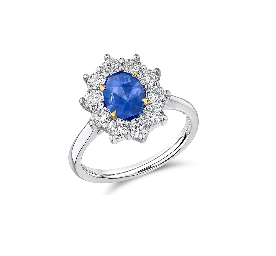 Platinum 1.50ct Sapphire and 1ct Diamond Cluster Ring