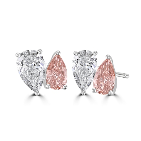 18ct White Gold Toi Et Moi Pear Diamond Stud Earrings