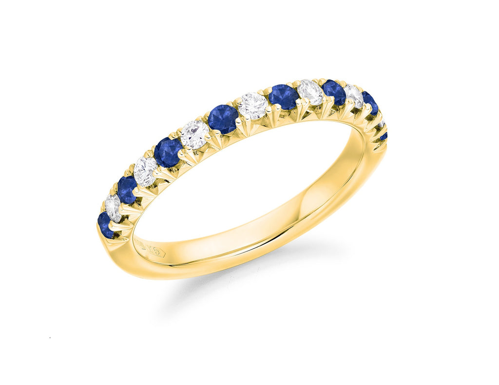18ct Yellow Gold Diamond And Sapphire Half Eternity Ring