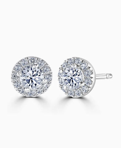 18ct White Gold Round Brilliant Cut Diamond Halo Stud Earrings