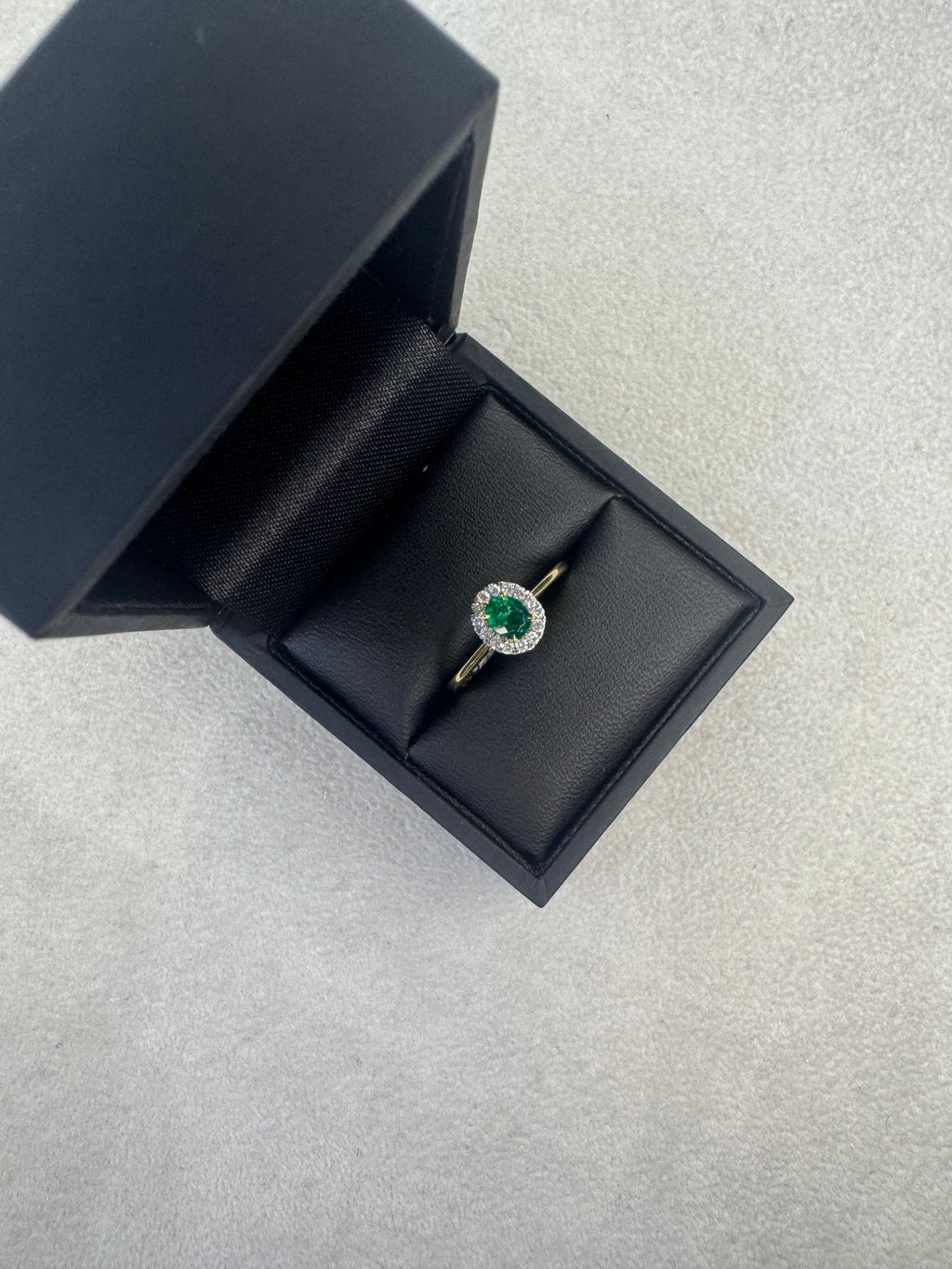 18ct Yellow Gold and Platinum Oval Cut Emerald and Diamond Ring