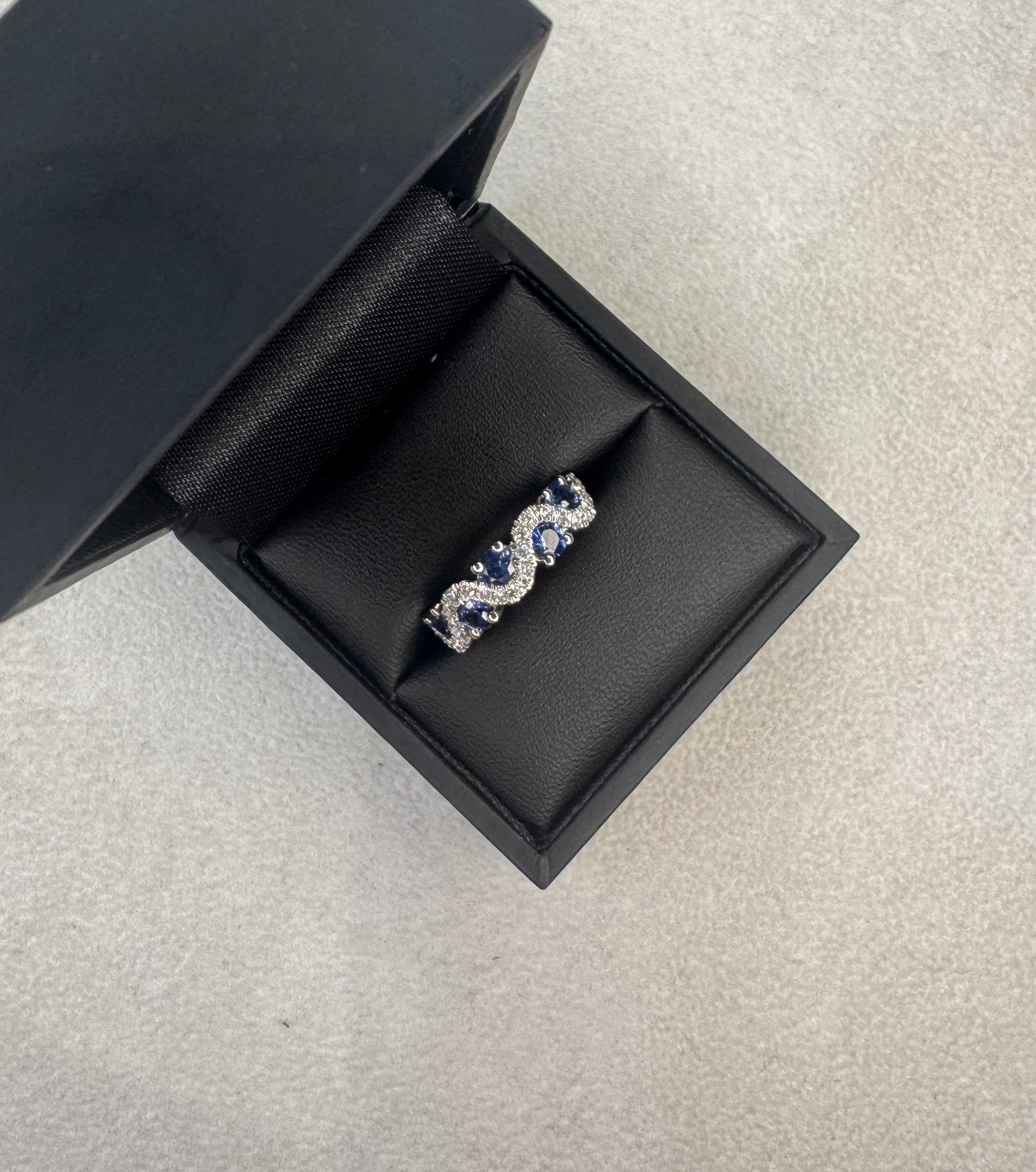 Platinum Sapphire and Diamond Wave Ring