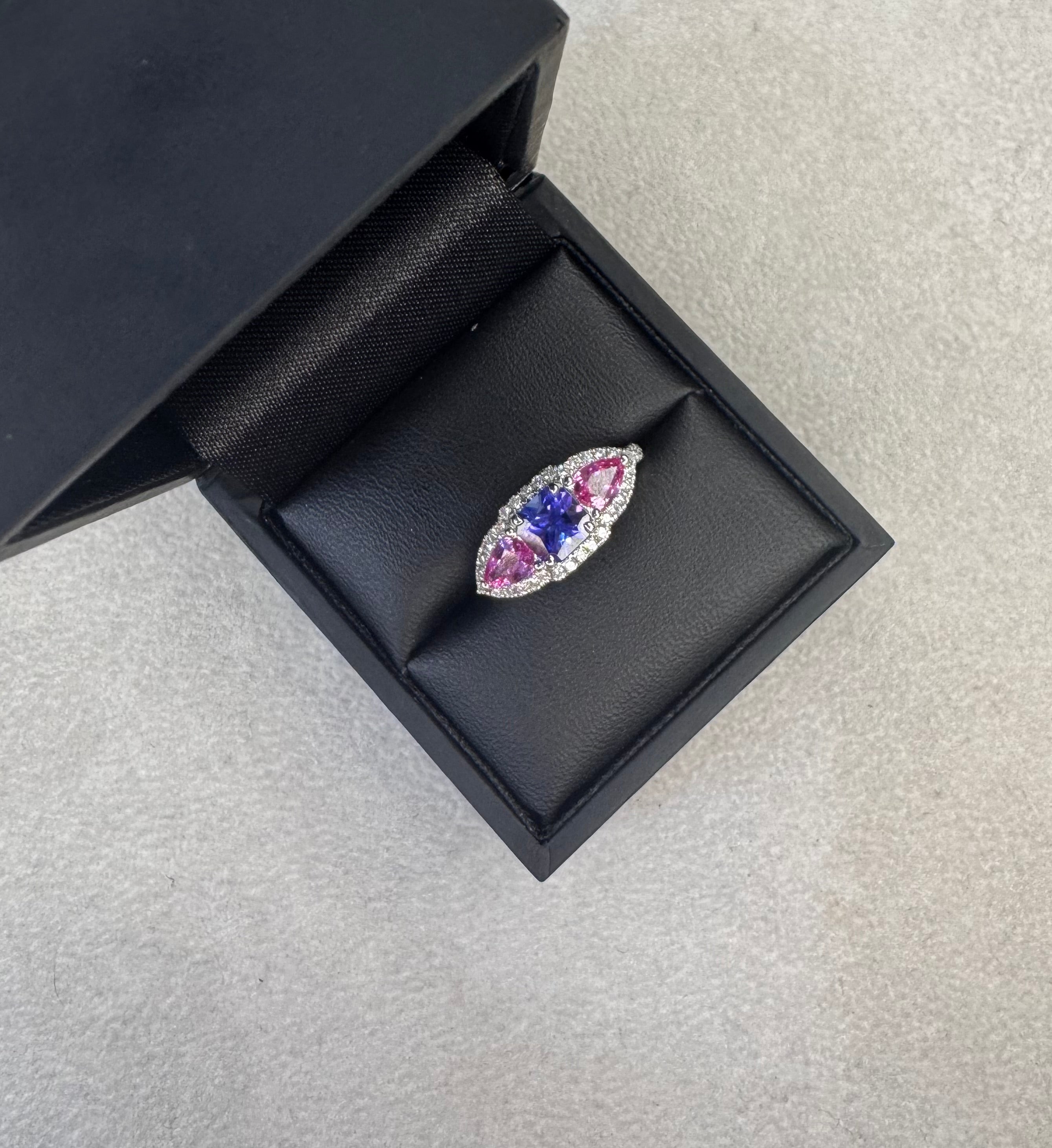 18ct White Gold Tanzanite Sapphire and Diamond Ring