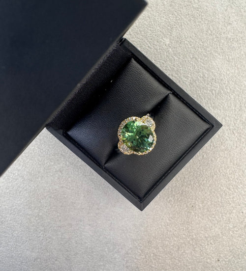 18ct White and Yellow Gold Green Tourmaline and Diamond Ring