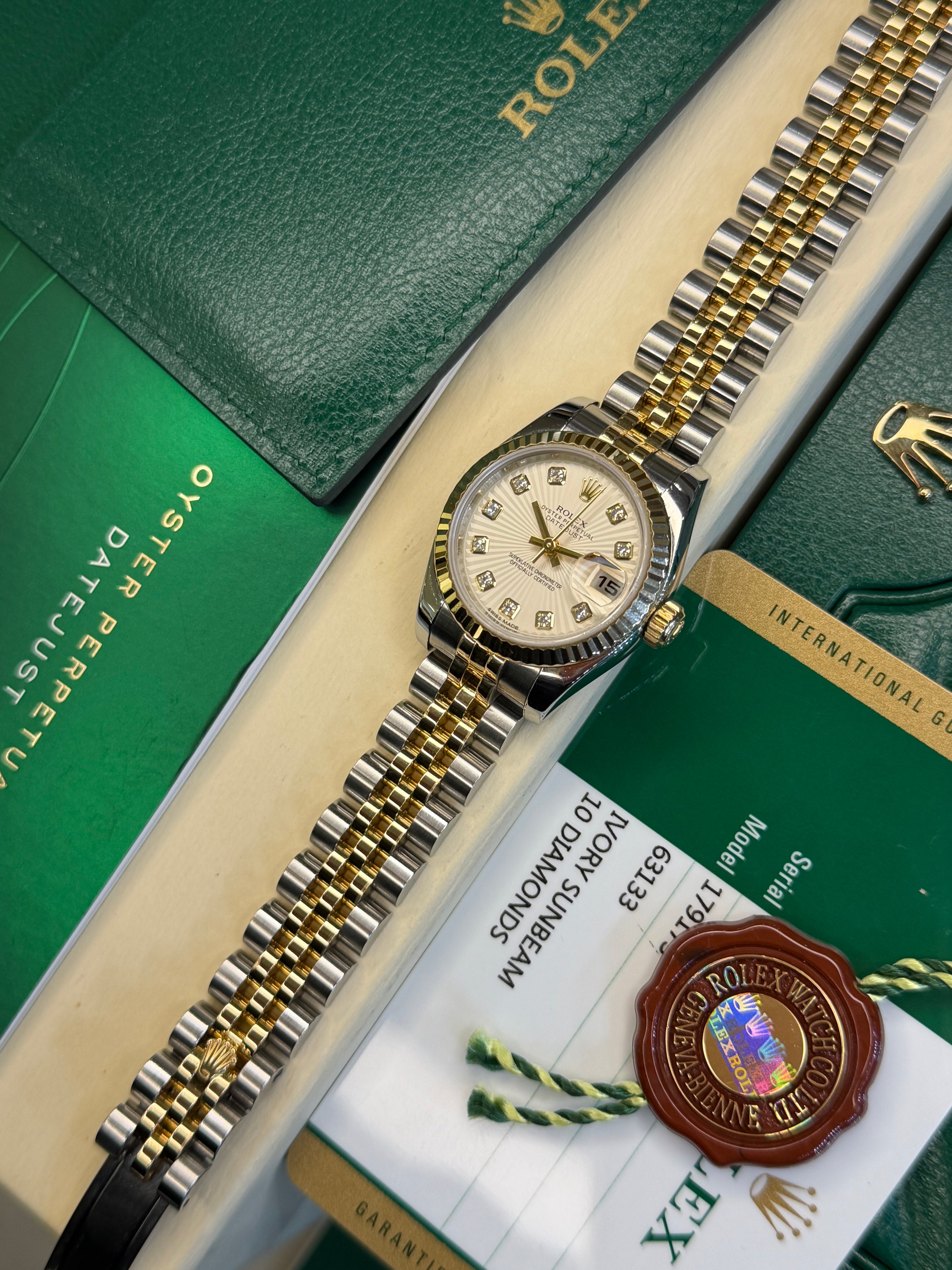 Rolex Datejust 26 Ivory Sunbeam Diamond (2015 Box & Papers)
