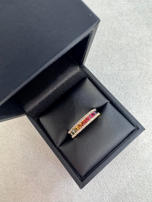 18ct Rose Gold 0.94ct Multi Coloured Sapphire and Diamond Ring