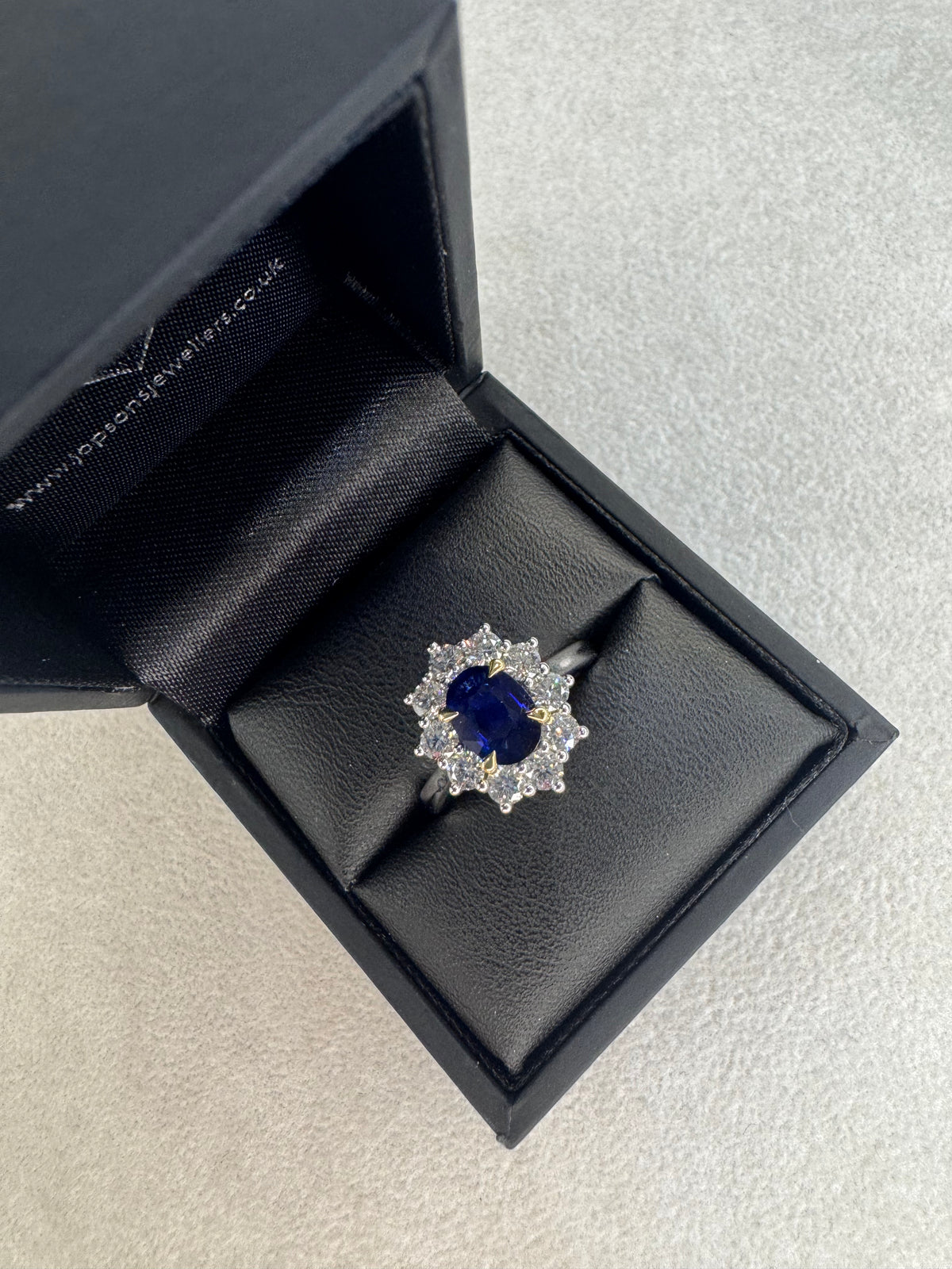 Platinum 1.50ct Sapphire and 1ct Diamond Cluster Ring
