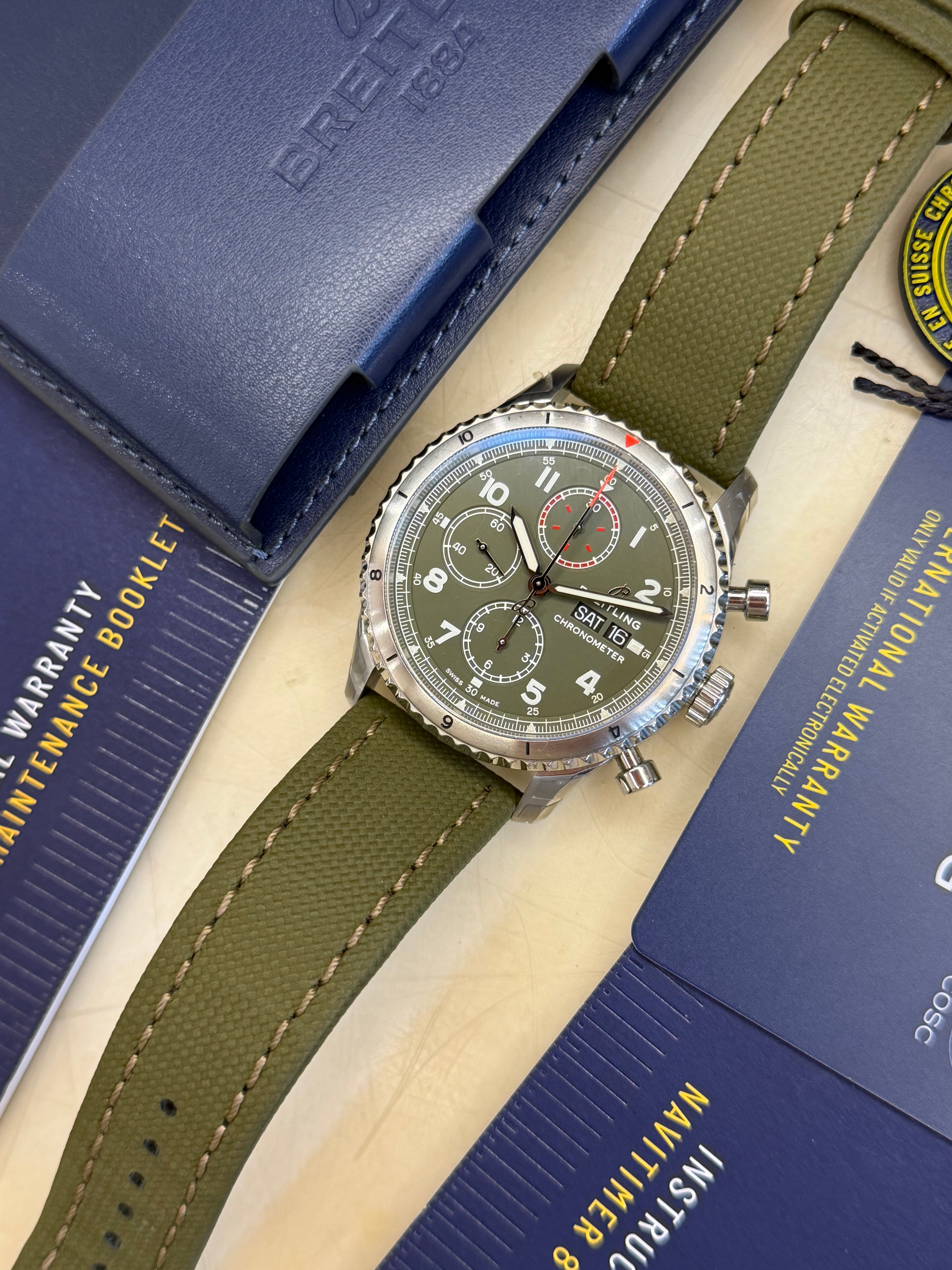 Breitling Aviator 8 Chronograph 43 Curtiss Warhawk (2024 Box & Papers)