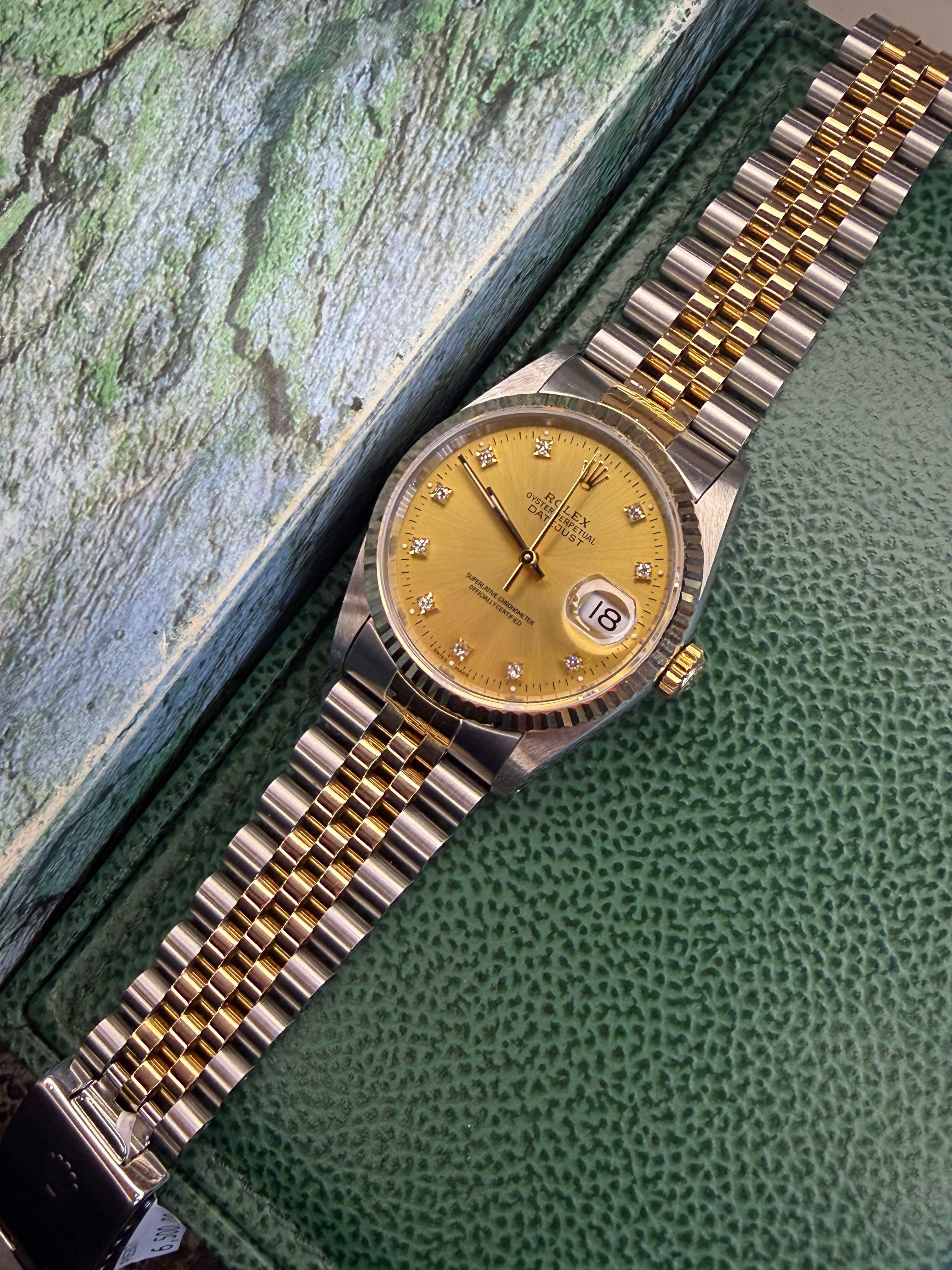 Rolex Datejust 36 Champagne Diamond (1994 Box & Papers)
