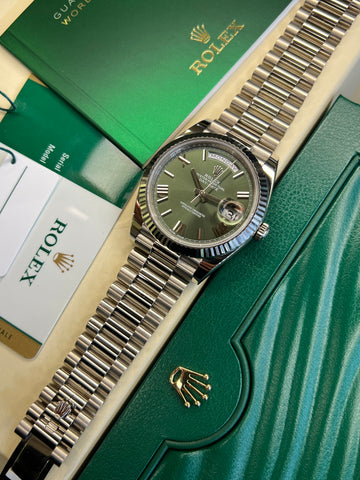 Rolex Day-Date 40 Olive White Gold (2017 Box & Papers)