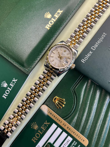 Rolex Datejust 26 Silver Baton Steel & Gold (2014 Box & Papers)