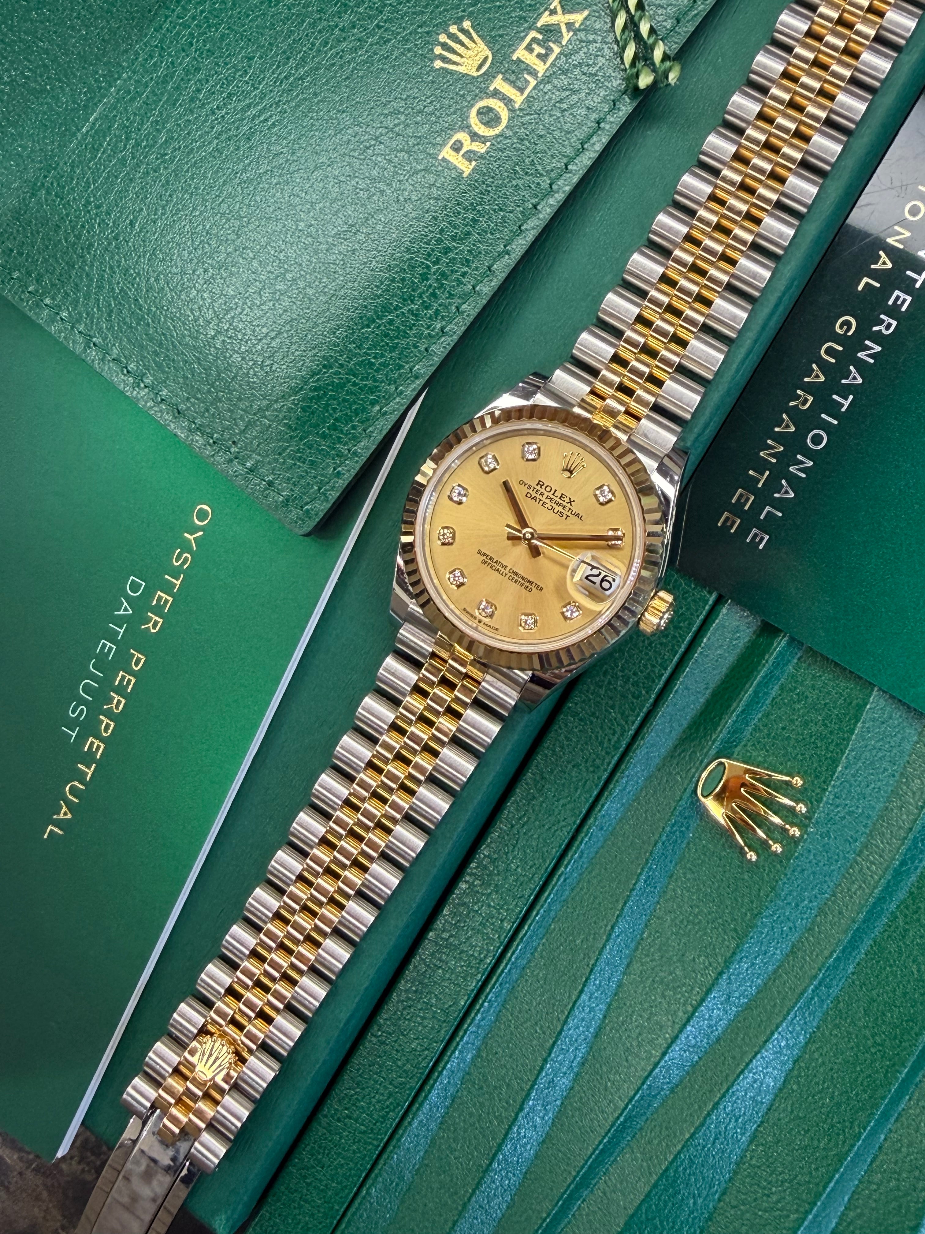 Rolex Datejust 31 Champagne Diamond Dial (2026 Box & Papers)