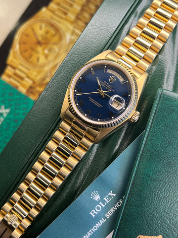 Rolex Day-Date 36 Blue Roman Dial (1979 Box & Booklets)