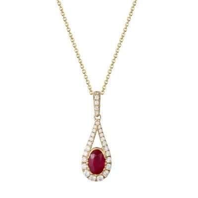 18ct Yellow Gold Oval Ruby Pendant with Halo