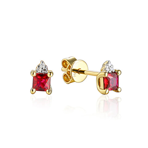 18ct Yellow Gold Ruby and Diamond Stud Earrring