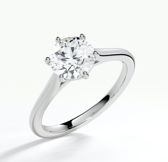 Platinum 1.50ct 6 claw lab grown round brilliant cut diamond ring