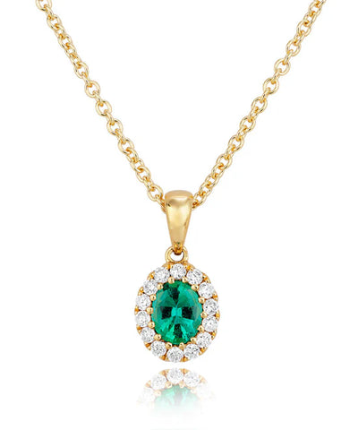 18ct Yellow Gold Oval Cut Emerald and Diamond Pendant