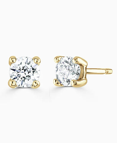 18ct Yellow Gold 0.90ct Diamond 4 Claw Stud Earrings