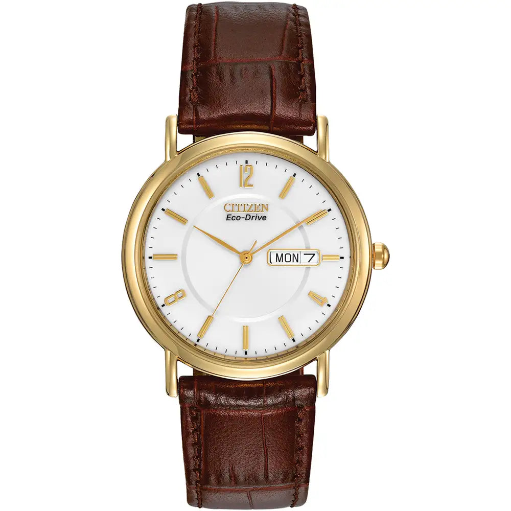 Citizen Eco Drive Day Date White/Brown | BM8242-08A