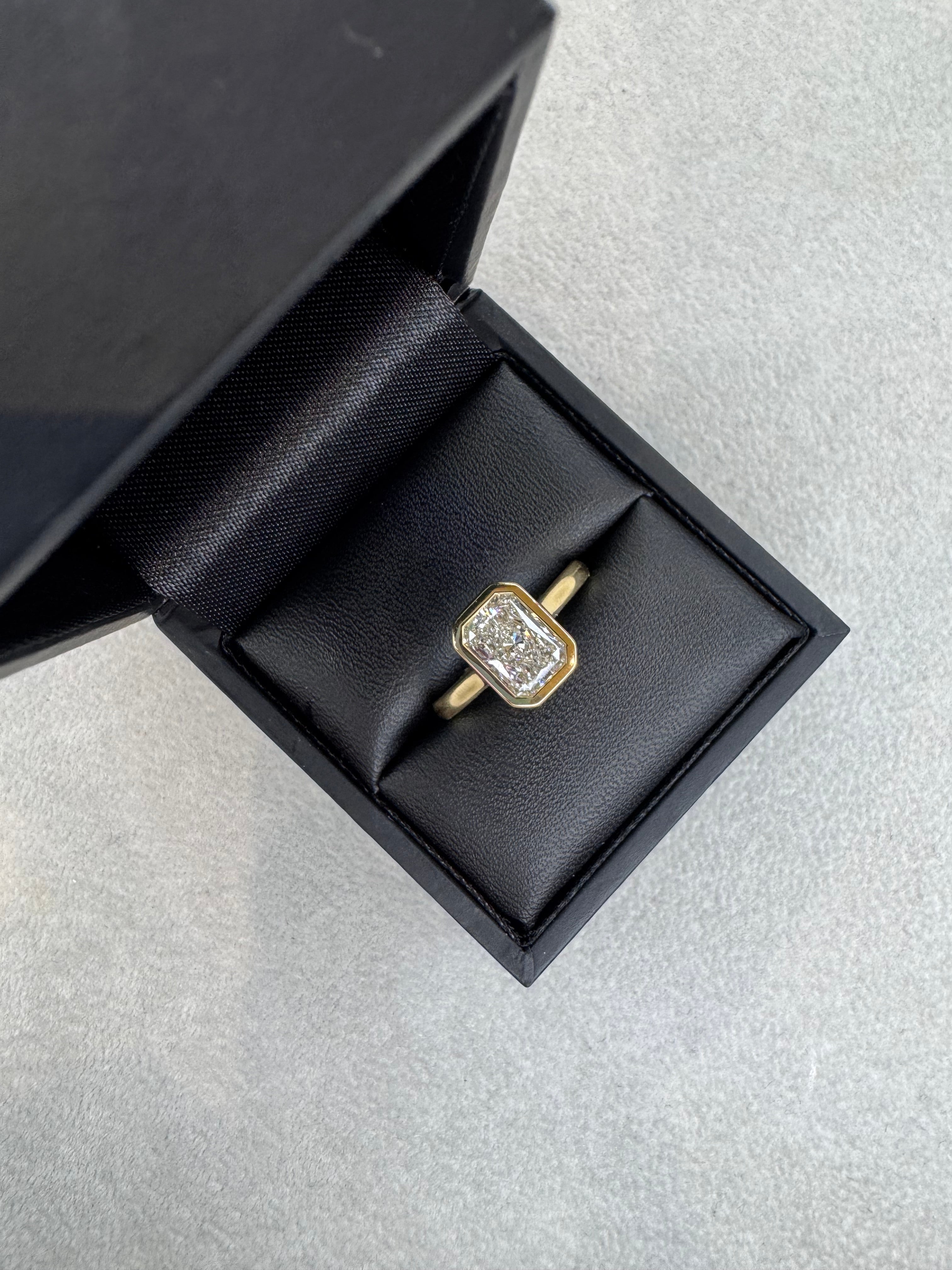 18ct Yellow Gold 1.53ct Radiant Cut Lab Grown Bezel Set Ring