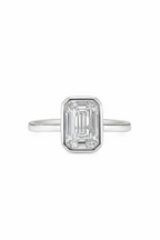 Platinum Emerald Cut 1.58ct Lab Grown Diamond Bezel Set Ring