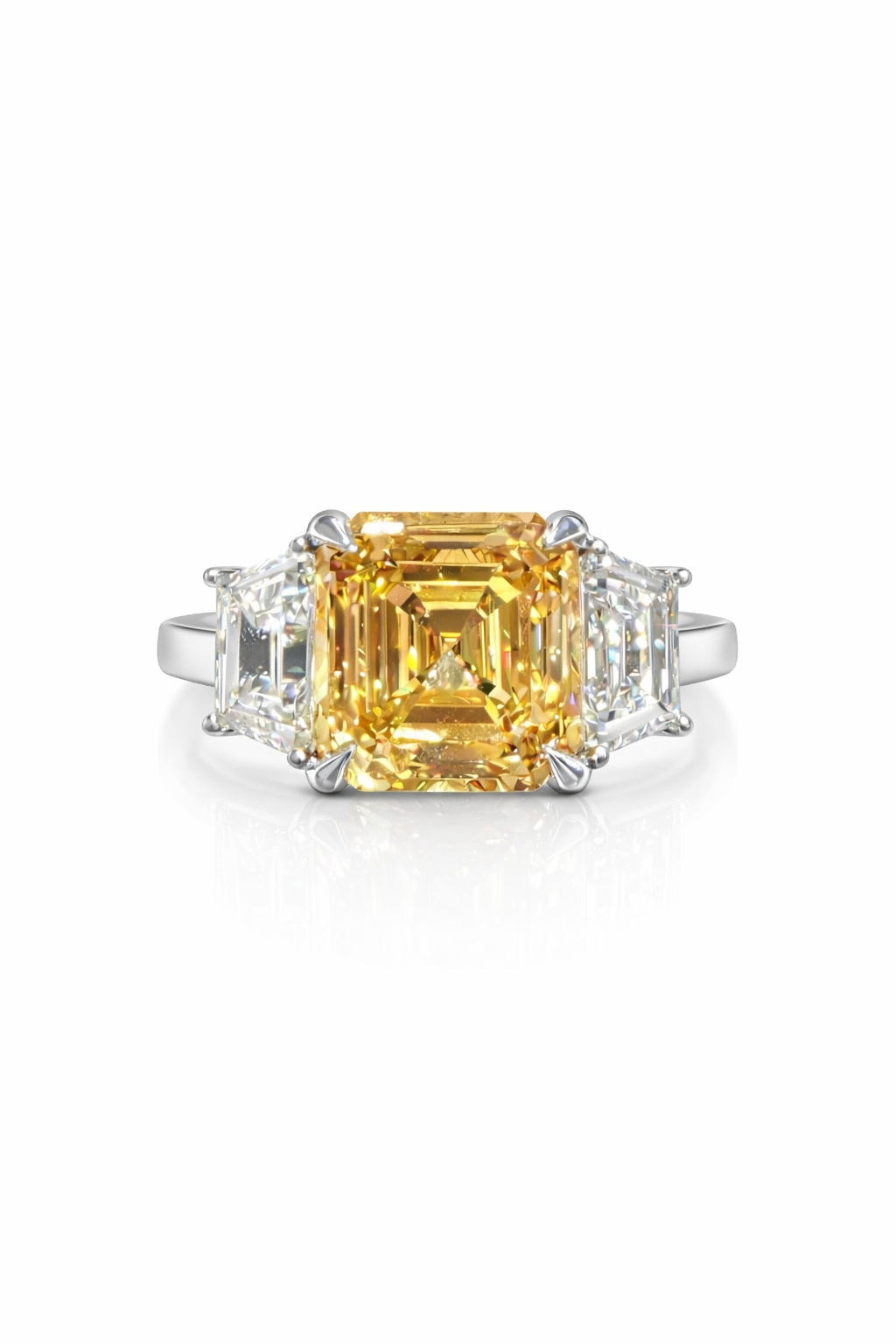 Platinum Asscher & Trapezoid Cut 9.31ct Lab Grown Diamond 3 stone Ring