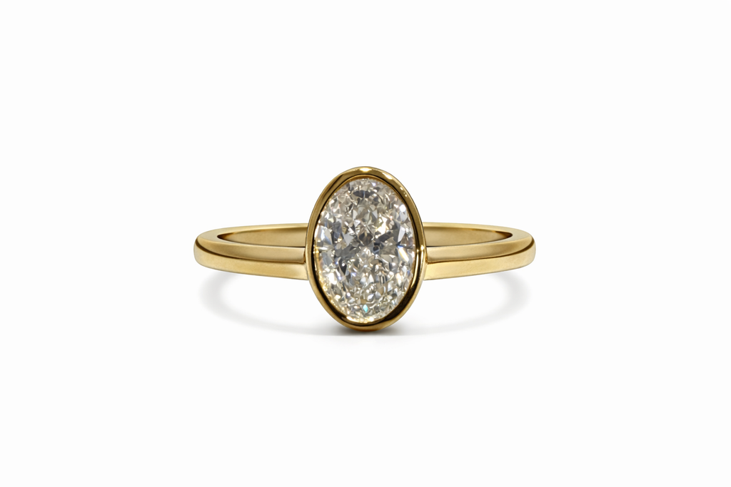 18ct Yellow Gold 1.59ct Oval Cut Lab Grown Bezel Set Ring