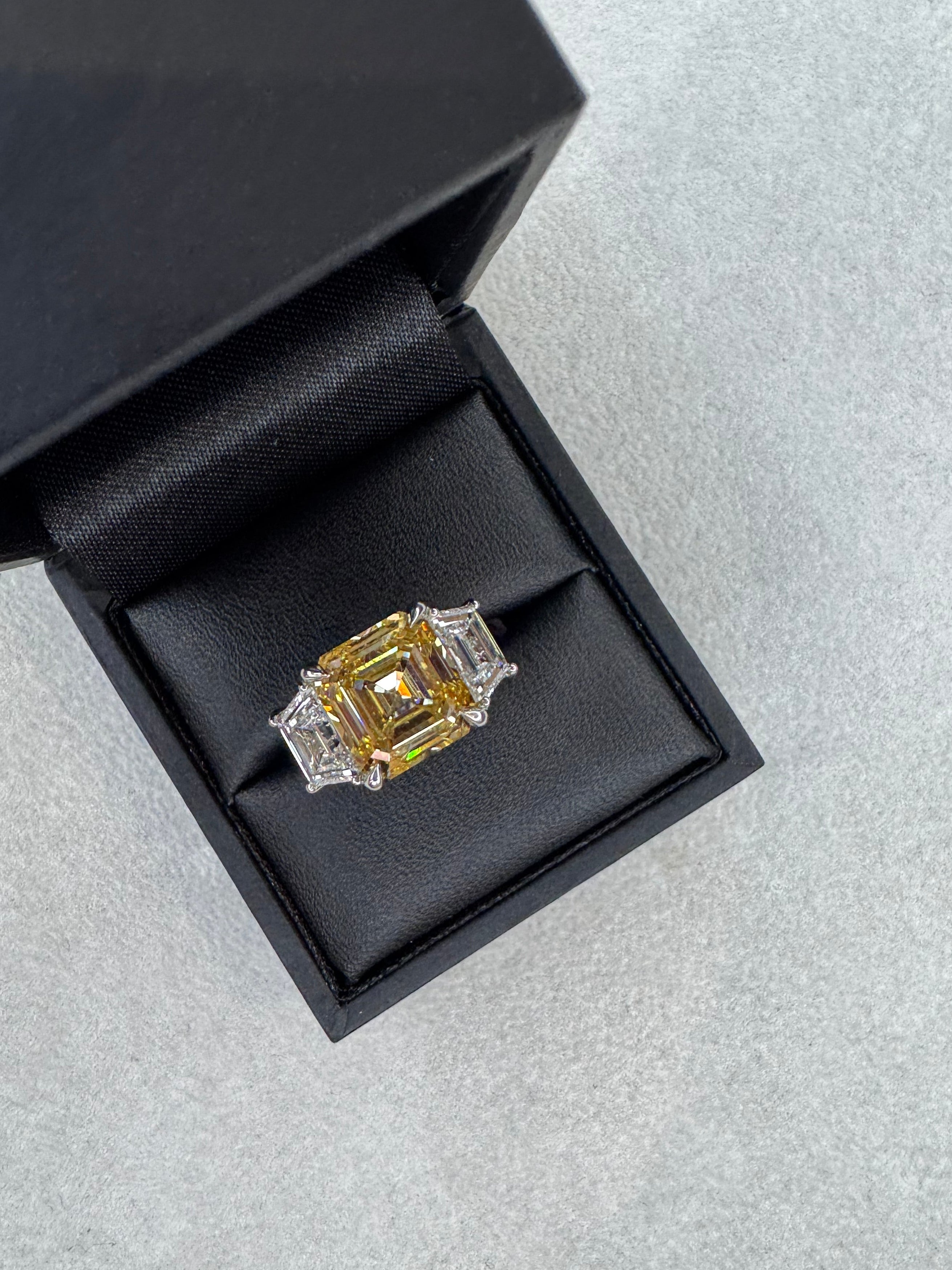 Platinum Asscher & Trapezoid Cut 9.31ct Lab Grown Diamond 3 stone Ring