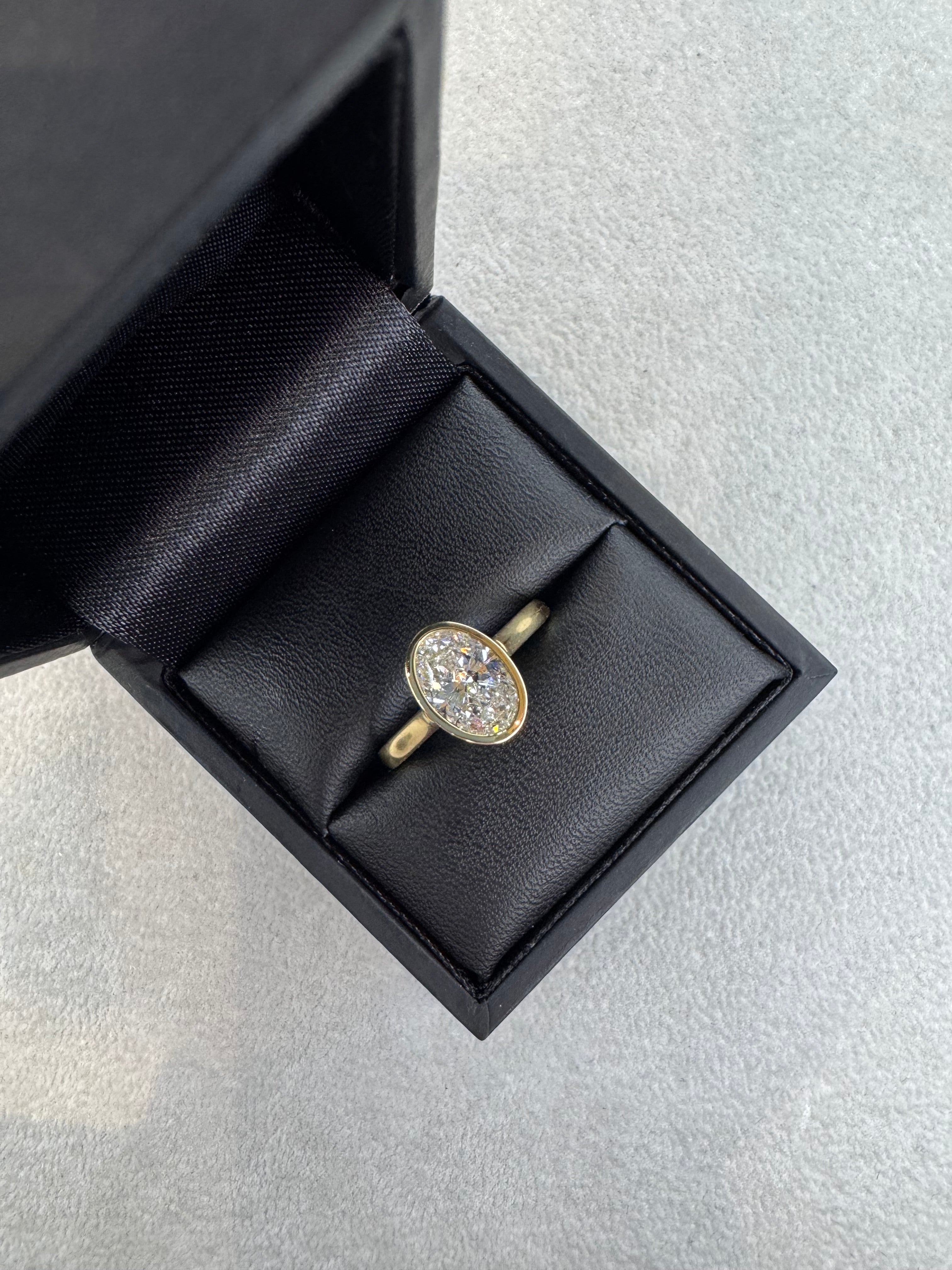 18ct Yellow Gold 1.59ct Oval Cut Lab Grown Bezel Set Ring