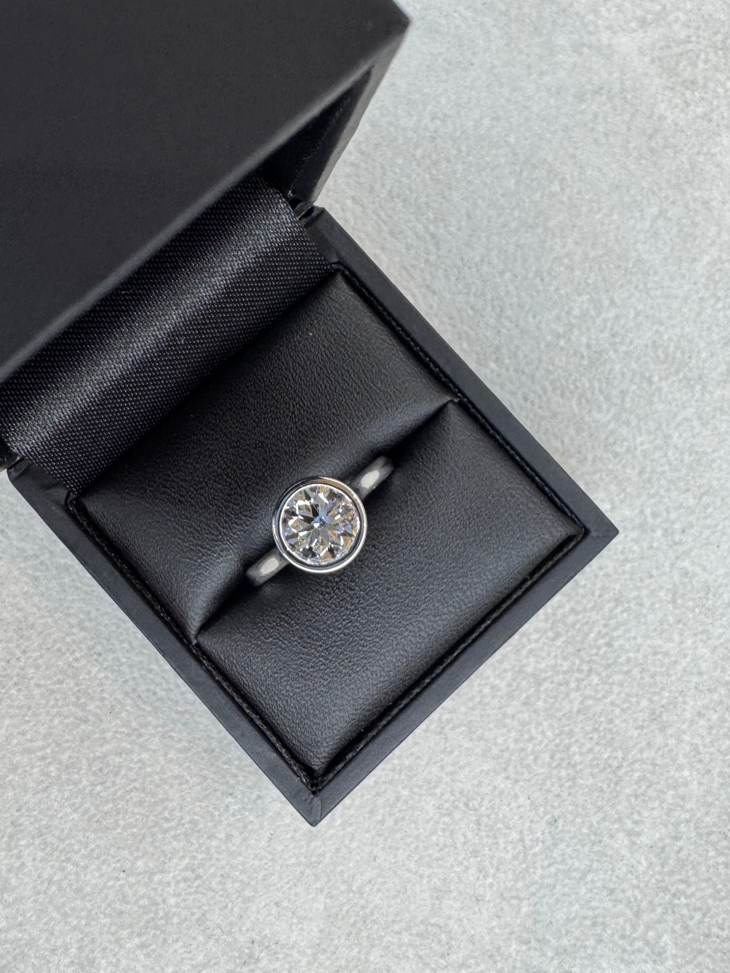 Platinum Round Brilliant Cut 1.51ct Lab Grown Diamond Bezel Set Ring