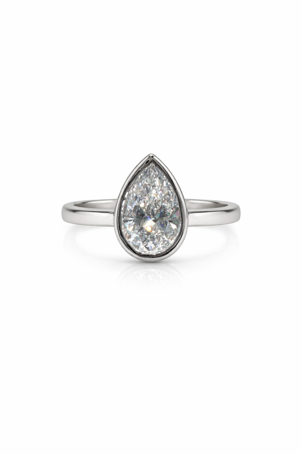 Platinum Pear Cut 1.51ct Lab Grown Diamond Bezel Set Ring