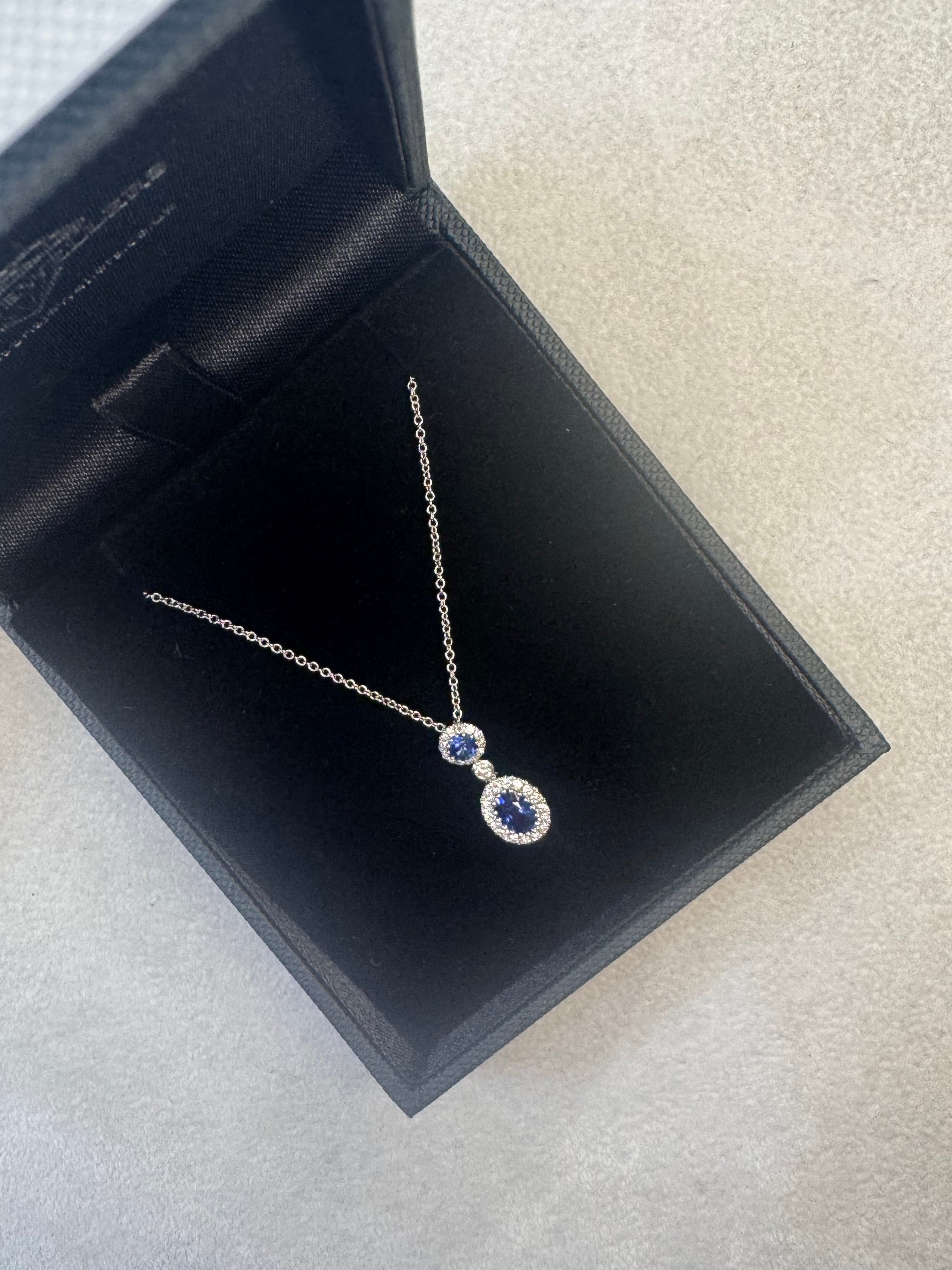 18ct White Gold 0.73ct Sapphire & 0.20ct Diamond Pendant