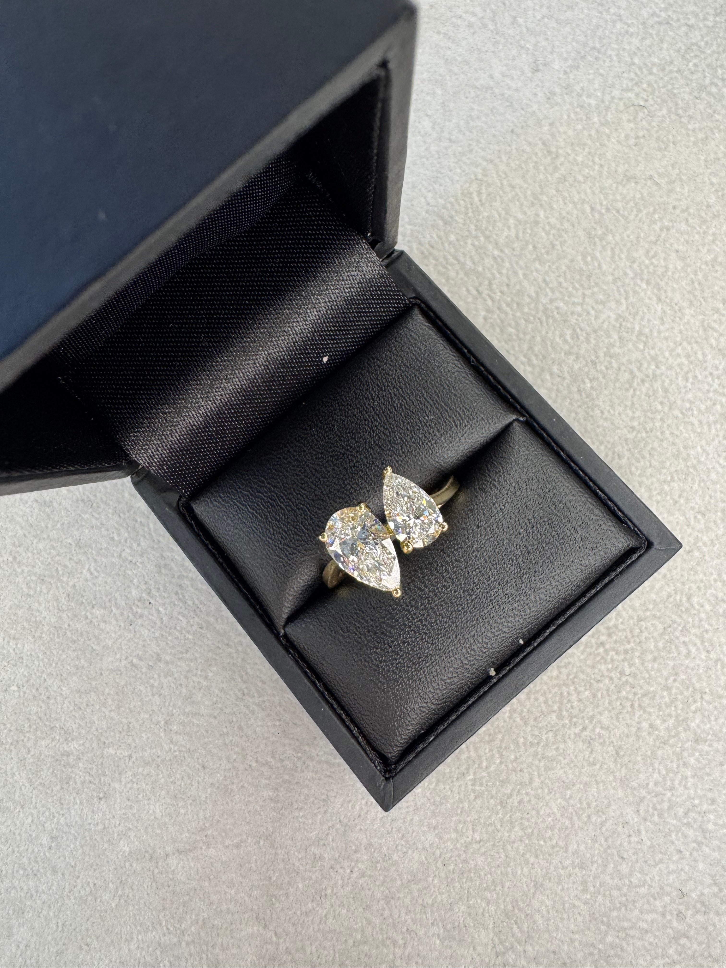18ct Yellow Gold Toi Et Moi Pear Lab Grown Diamond Ring 2.44ct Total