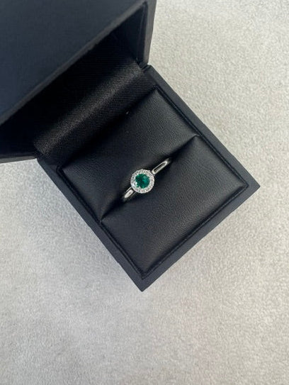 Platinum Round Cut 0.25ct Emerald and Diamond Ring