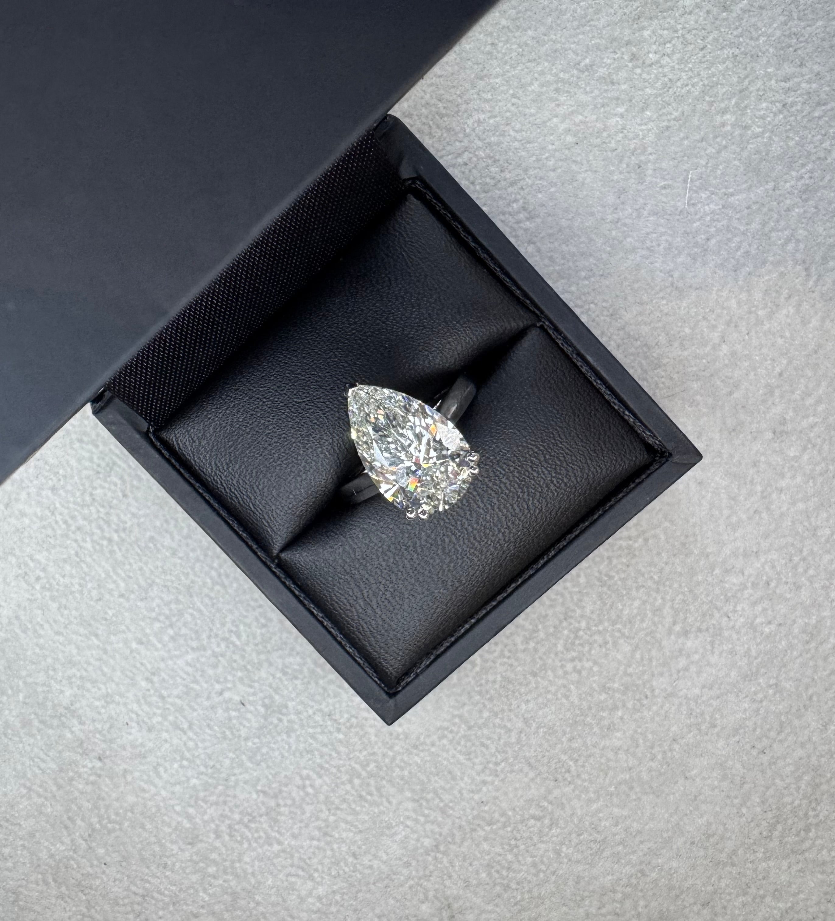 Platinum 5.02ct Pear Cut Lab Grown Diamond Solitaire