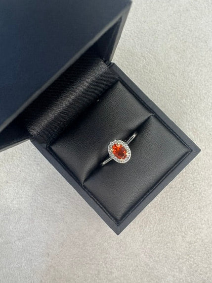 Platinum Oval Cut Fire Opal and Diamond Ring