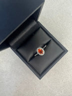 Platinum Oval Cut Fire Opal and Diamond Ring