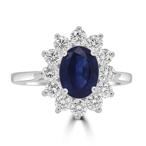 18ct White Gold Oval Sapphire and Diamond Cluster Ring