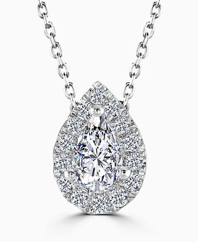 Platinum Pear Cut Diamond Halo Pendant