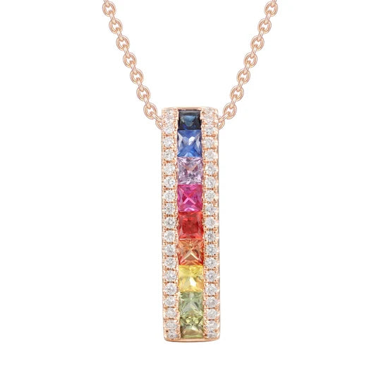 18ct Rose Gold 0.63ct Multi Coloured Sapphire and Diamond Pendant